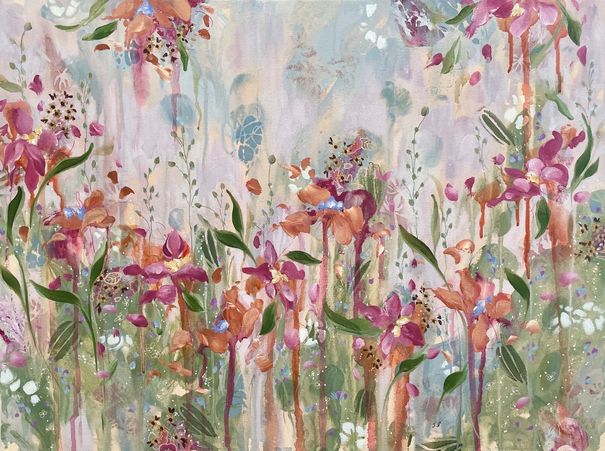 Organic Botanical Acrylic Painting By Nicole Esposito Woodall, 24 X 18", Field Day I, Original Artwork