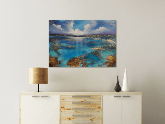 A beautiful large modern semi-abstract seascape painting "Wonderland"