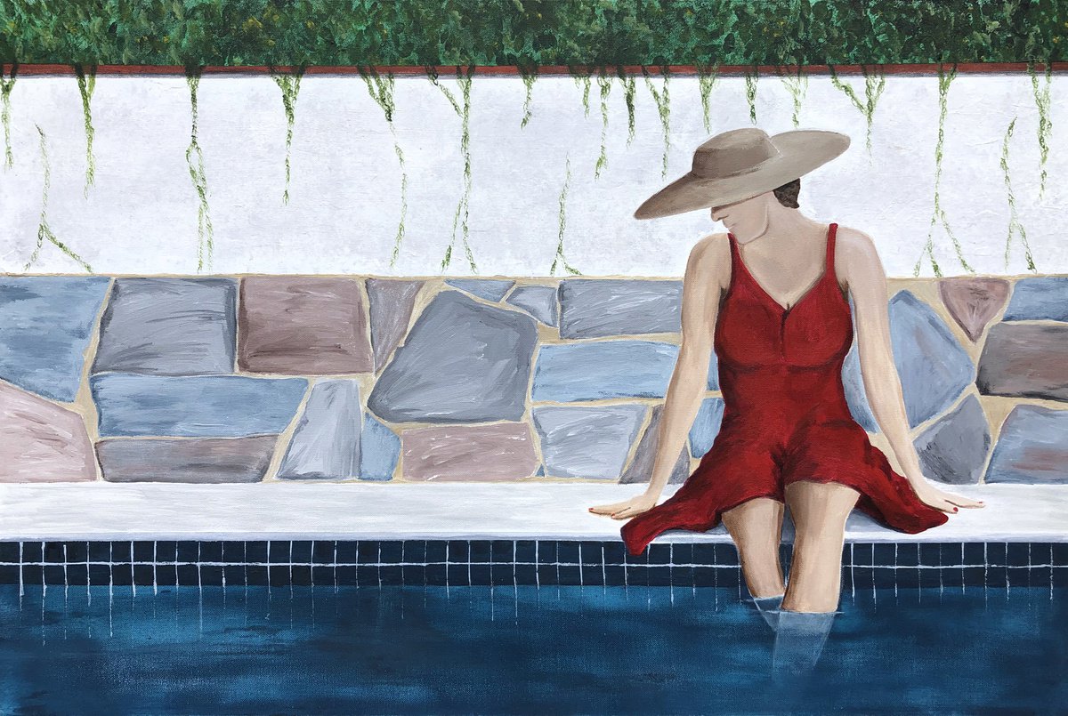 Woman In Red Dress at Pool by Paul Baaske