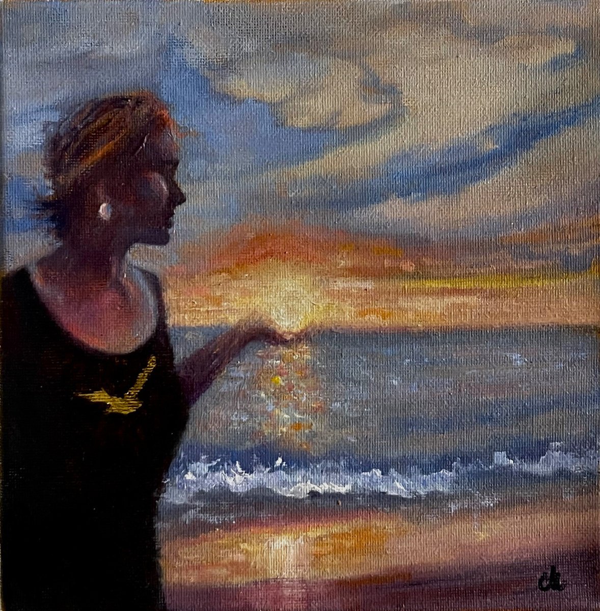 Impressionistic Portrait Oil Painting By Cristina Mihailescu, 8 X 8, The Dreamcatcher