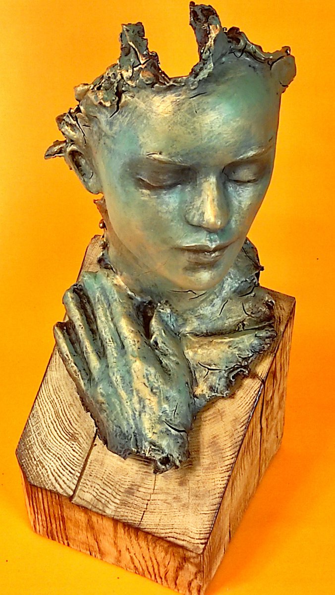 Expressive Portrait Sculpture By Elena Kraft, 10 X 18, Mriya, Original Artwork