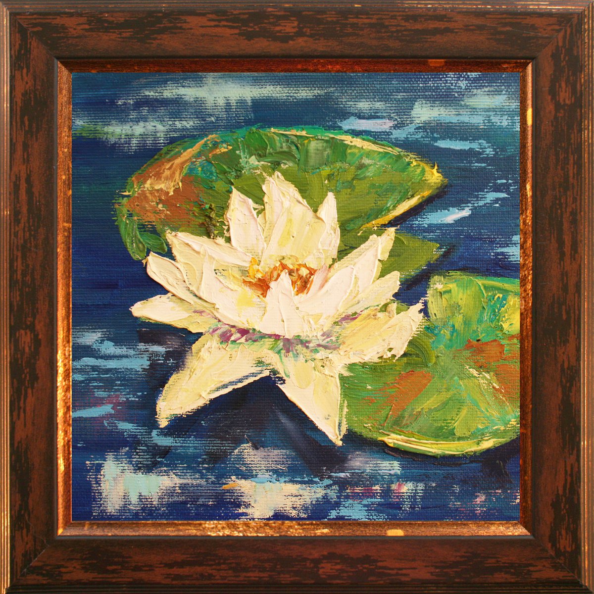 WATER LILY VII. 7x7  PALETTE KNIFE / From my a series of mini works WORLD OF WATER LILIE... by Salana Art Gallery