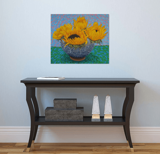 Four Sunflowers in a Bowl