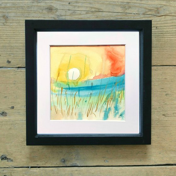 Sun study - mounted watercolour, small gift idea