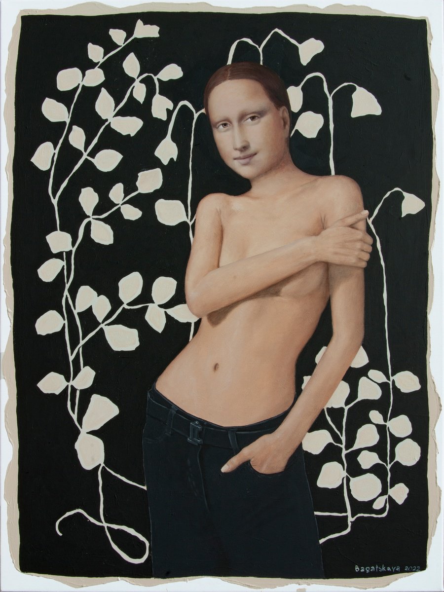 Photorealistic Portrait Acrylic Painting By Nataliya Bagatskaya, 24 X 31", Semi-Nude, Original Artwork