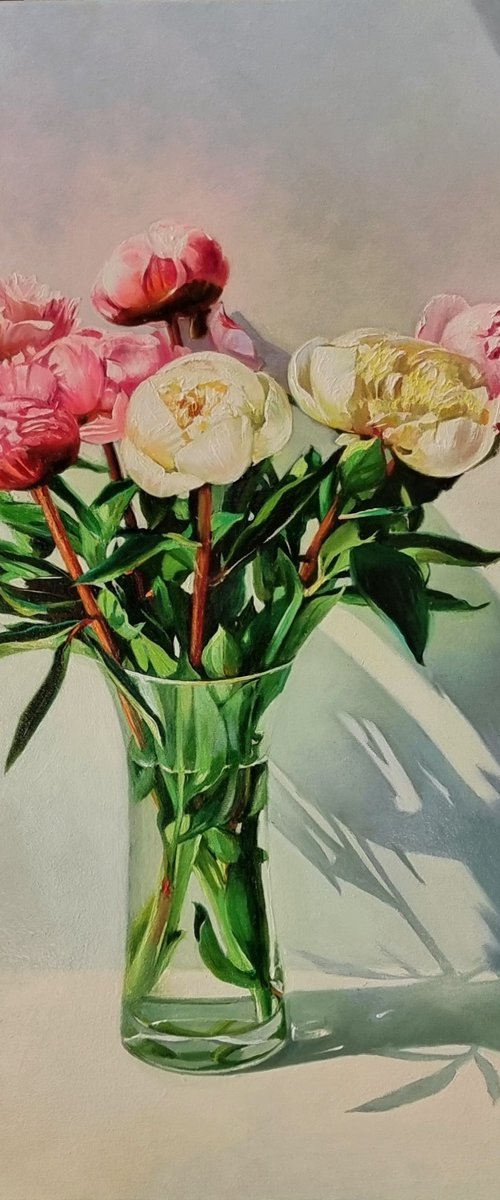 " The aroma of peonies captivates… " flower  Peonies liGHt original painting  GIFT (2023) by Anna Bessonova (Kotelnik)