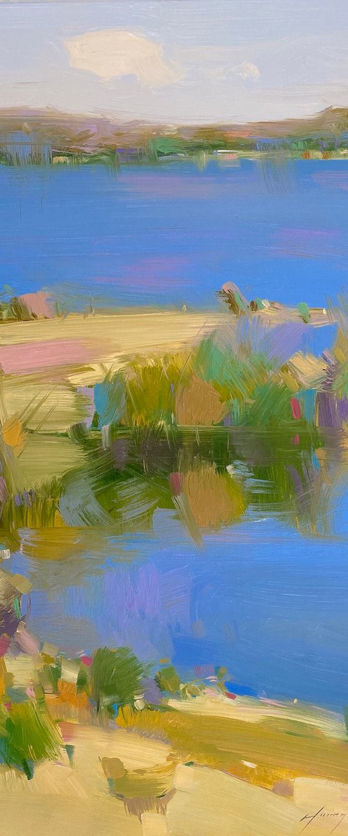 Lake Side, Original oil painting, Handmade artwork, One of a kind by Vahe Yeremyan