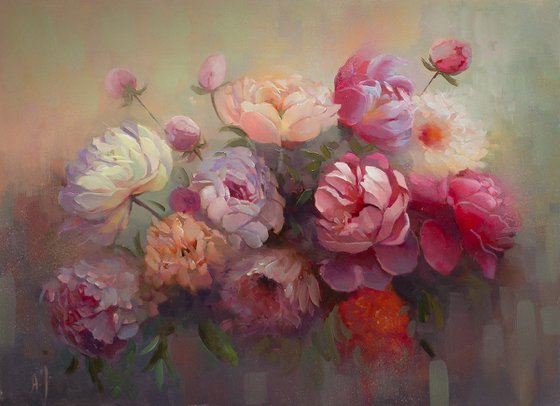 The delicate light of peonies