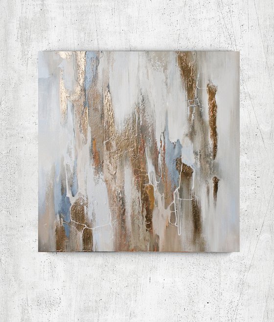 "Cascade 2" Abstract gold white acrylic art