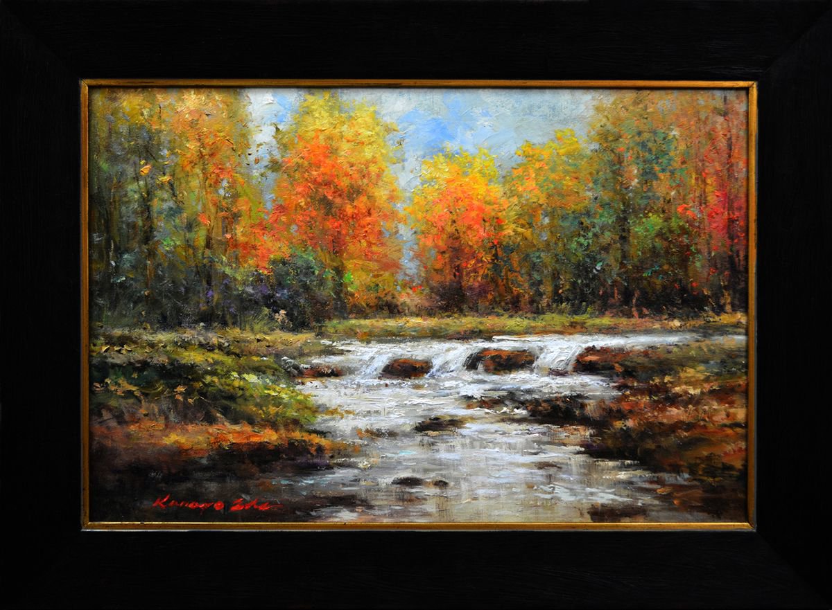 Impressionistic Landscape Oil Painting By Kanayo Ede, 30 X 22", White Brook, Original Artwork