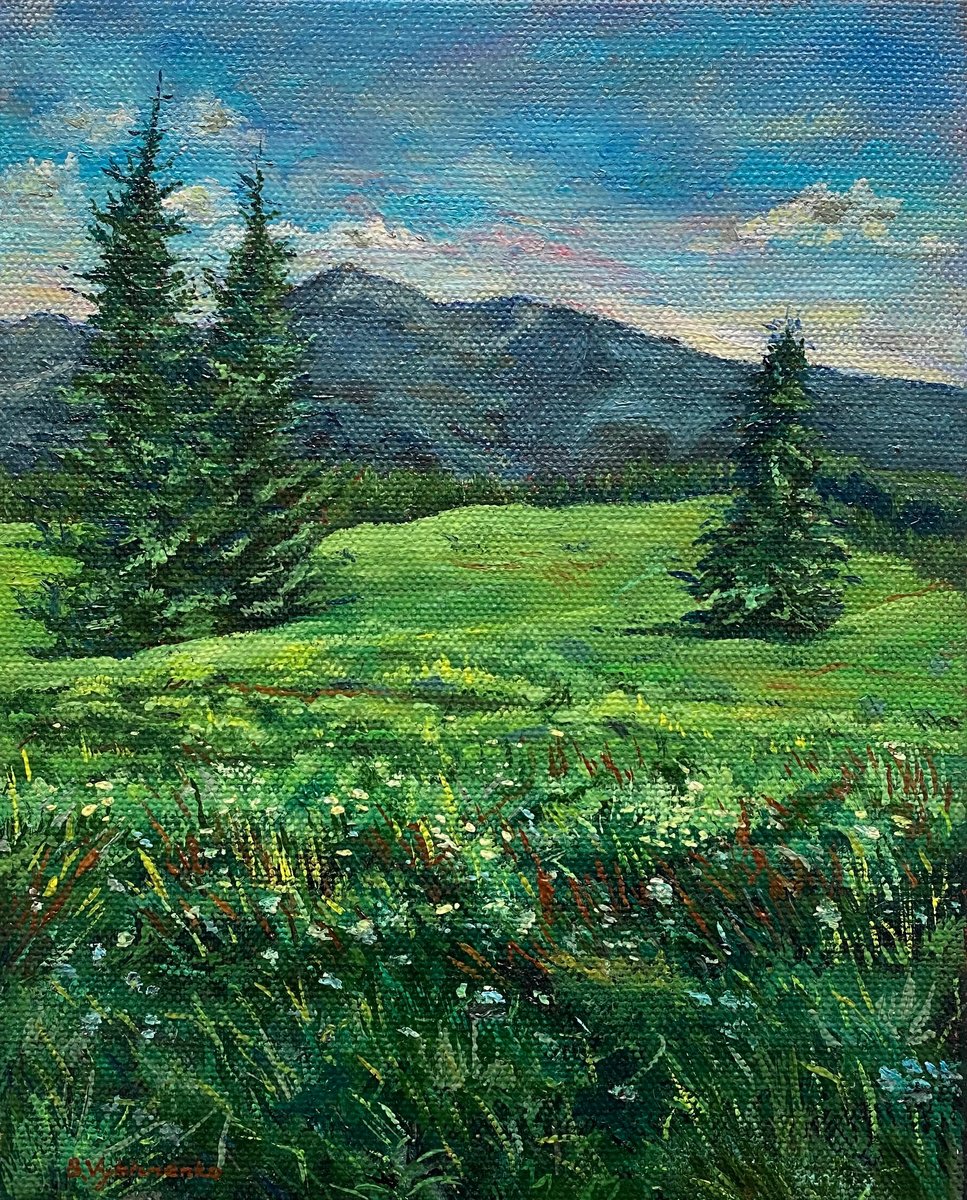 Impressionistic Landscape Oil Painting By Bohdan Vykhrenko, 9 X 12, Green Plateau, Original Artwork