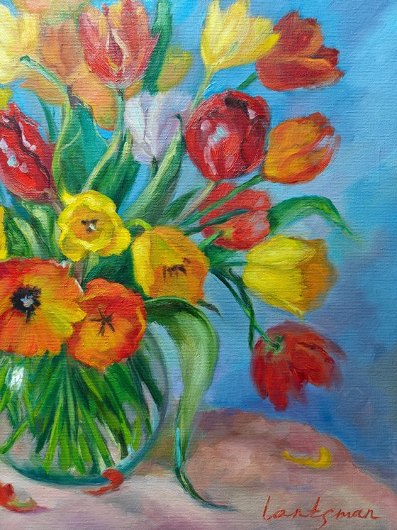 Colorful tulips in a vase