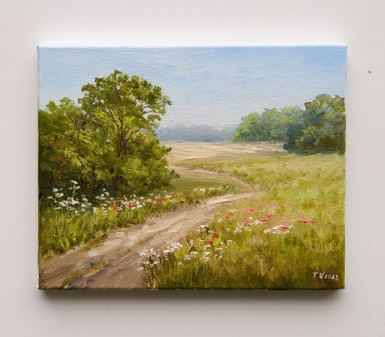 Summer landscape Oil painting Original Art on canvas 8 x 10