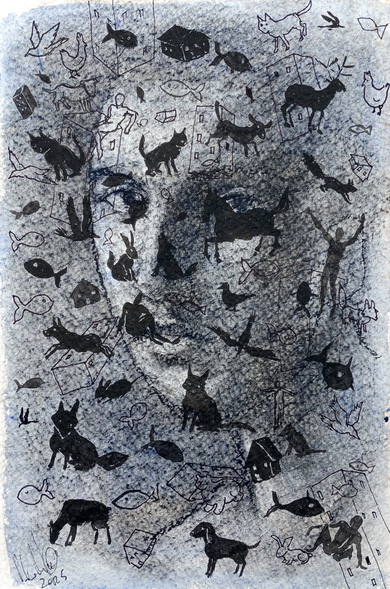 Surrealistic Animal Ink Drawing By Paolo Beneforti, 7 X 11", Species 3, Original Artwork