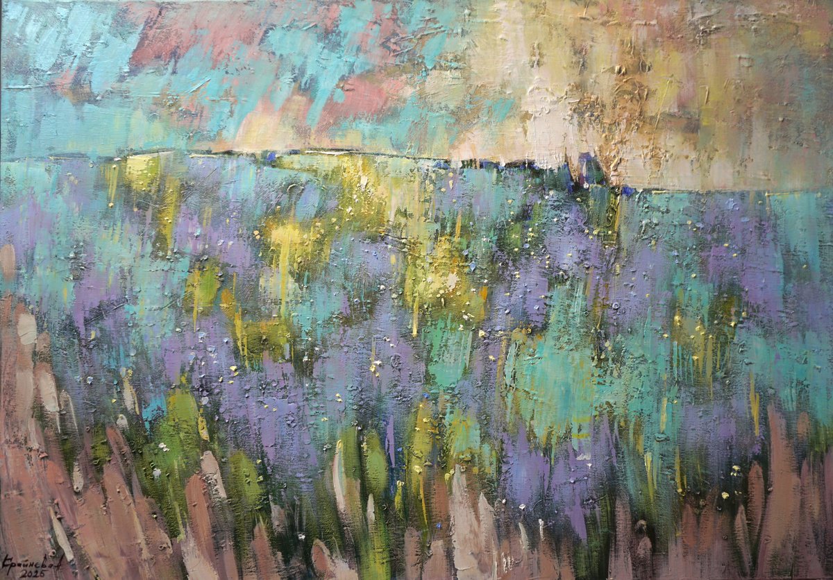 Impressionistic Landscape Oil Painting By Anastasiia Kraineva (Masniuk), 39 X 28, Fragrant Waves, Original Artwork