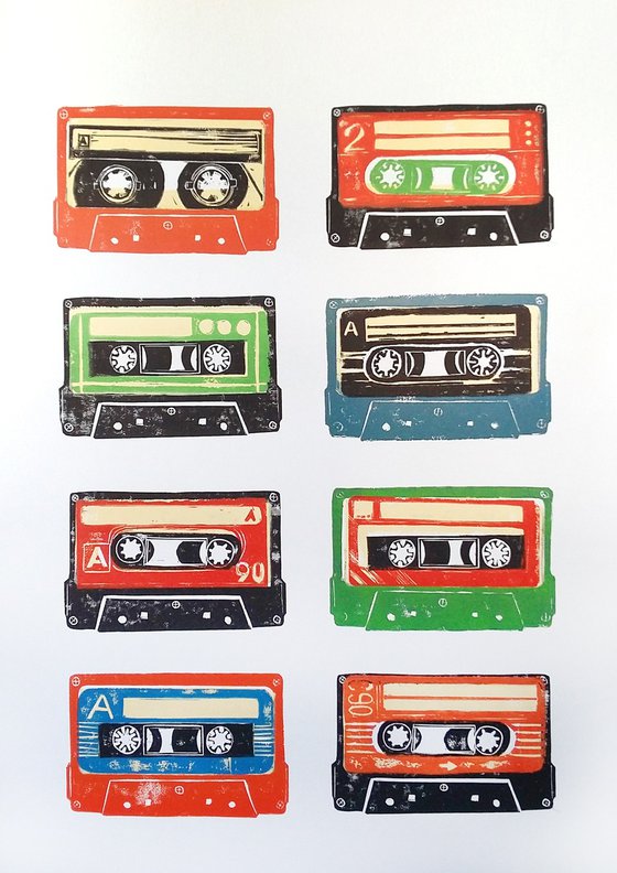 Linocut cassette tapes #57