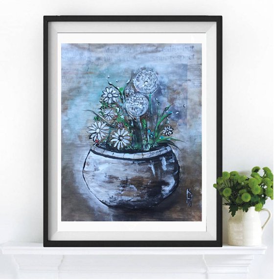 Pot Flowers II Acrylic on Newspaper Nature Art Flower Painting of Colour Floral Art 37x29cm Gift Ideas Original Art Modern Art Contemporary Painting Abstract Art For Sale Buy Original Art Free Shipping