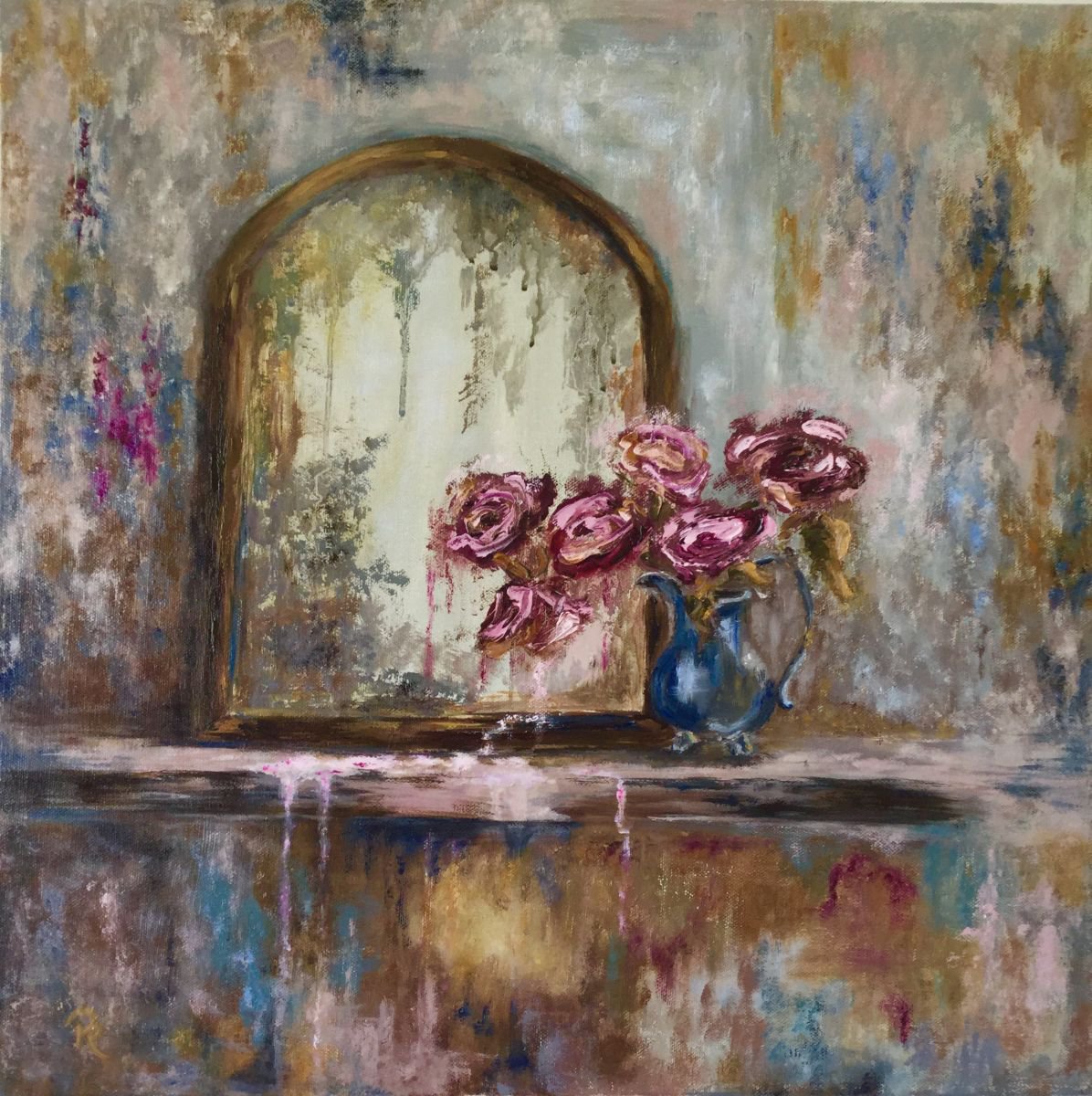 My Mirror Gently Weeps Impressionist Flowers / Still Life by Rebecca Pells