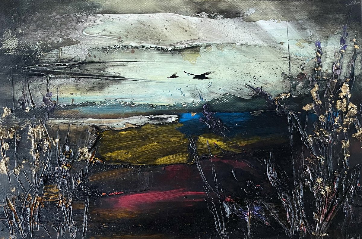 Impressionistic Landscape Painting By Ewa Czarniecka, 12 X 8, Journey (Gilded), Original Artwork