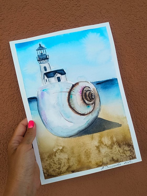 Seashell Lighthouse On Beach(small)