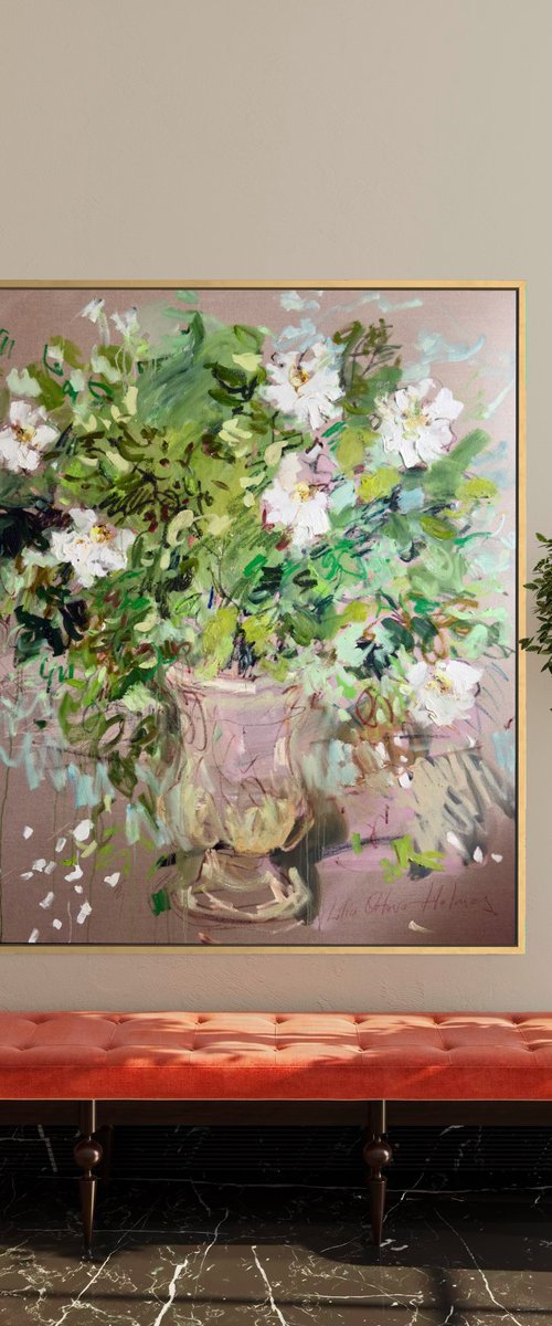 Vase of white roses by Lilia Orlova-Holmes