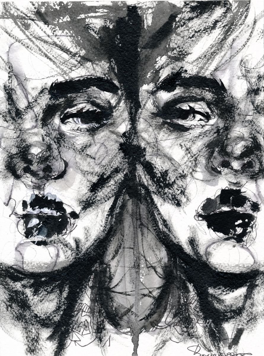 Expressive Portrait Ink Drawing By Doriana Popa, 7 X 9, Double, Original Artwork