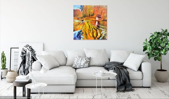 Golden time. Large abstract Oil Painting