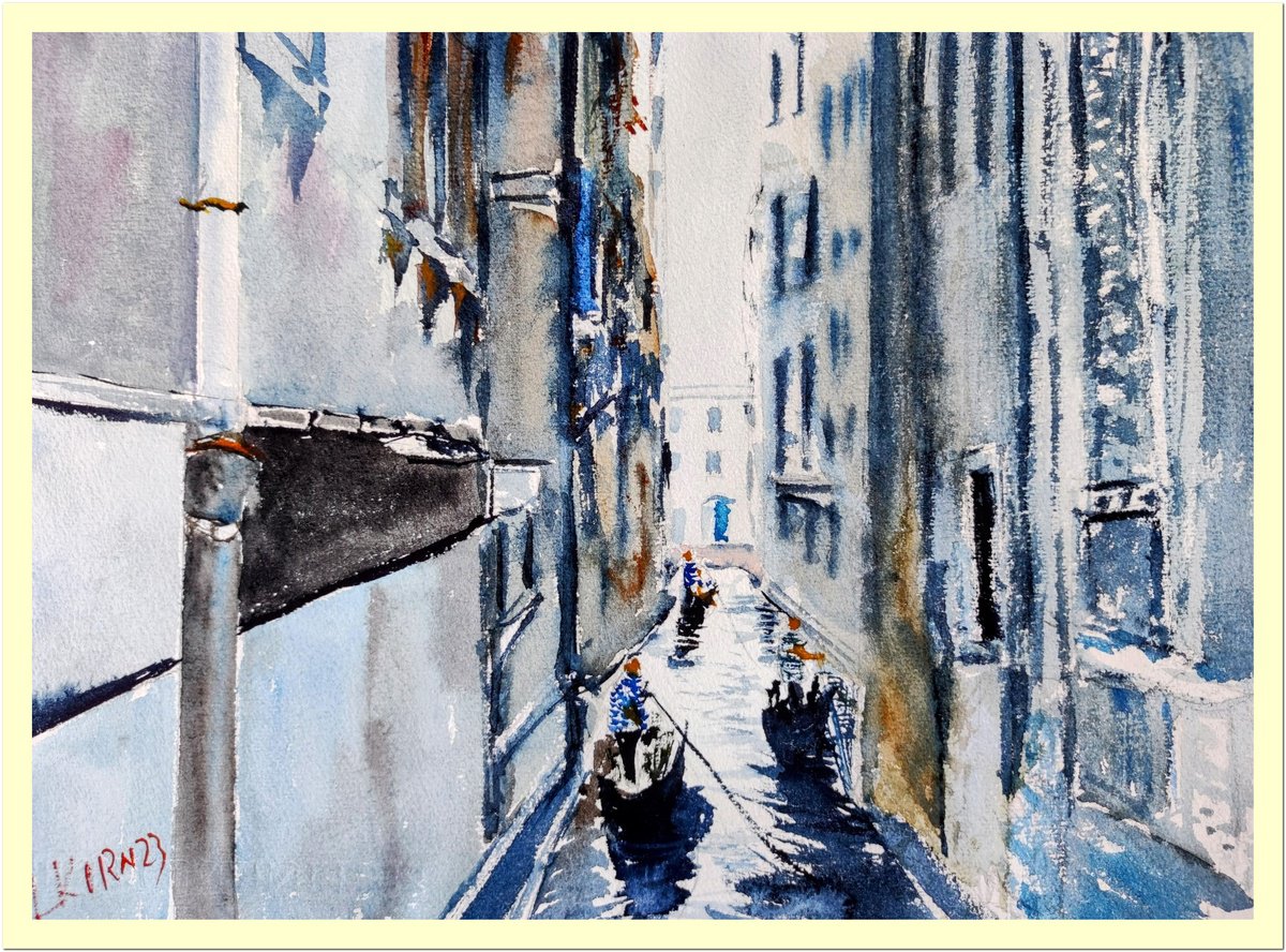 Impressionistic Cityscapes Watercolour By Leonid Kirnus, 14 X 10", My Venice Impressions, Original Artwork