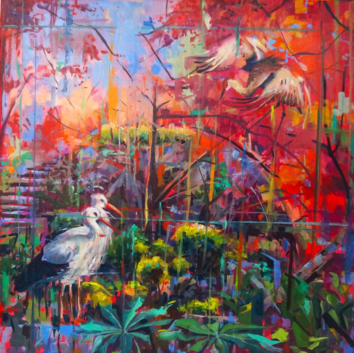 Impressionistic Animal Oil Painting By Amaya Fernandez Fariza, 31 X 31, Dialogues, Original Artwork