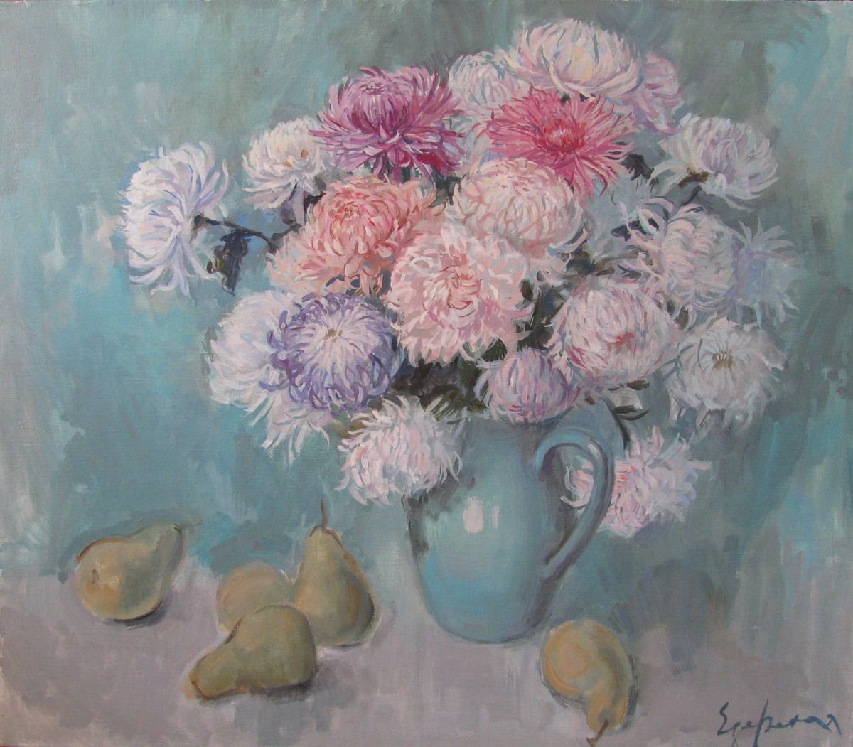 Still life with chrysanthemums by Nina Ezerskaya