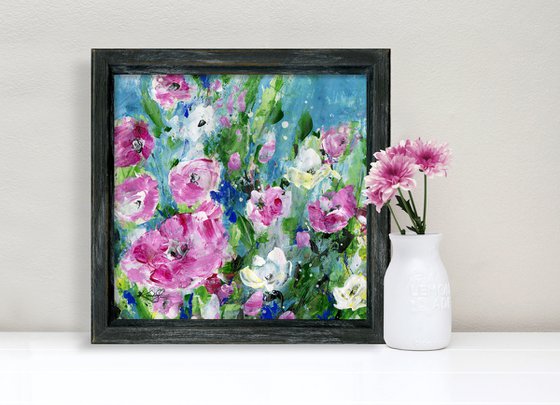Floral Melody 5 - Framed Floral Painting by Kathy Morton Stanion