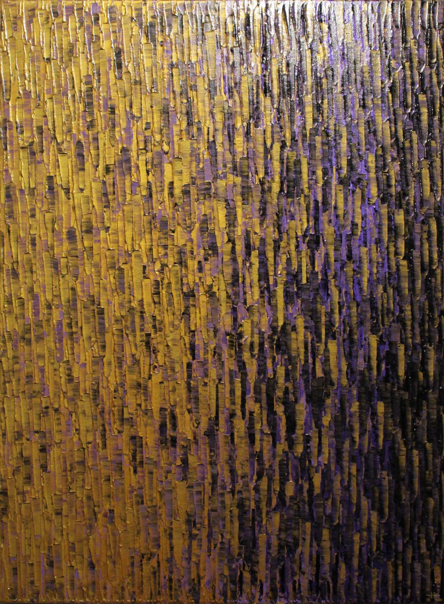 Abstract Acrylic Painting By Jonathan Pradillon, 21 X 29, Fused Purple Gold, Original Artwork