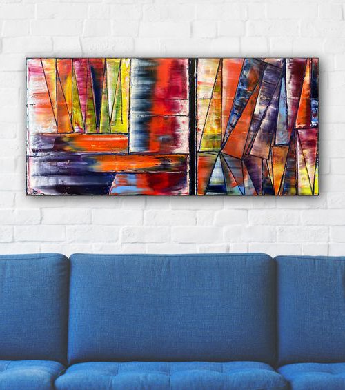 "Find Your Balance" - FREE USA SHIPPING - Original PMS Abstract Oil Painting On Wood - 34.5" x 16" by Preston M. Smith (PMS)