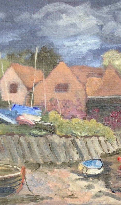 Burnham Overy Staithe, oil painting by Julian Lovegrove Art