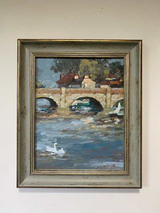 Original Oil Painting Wall Art Signed unframed Hand Made Jixiang Dong Canvas 25cm × 20cm Cityscape Bridge on Avon House Small Impressionism Impasto