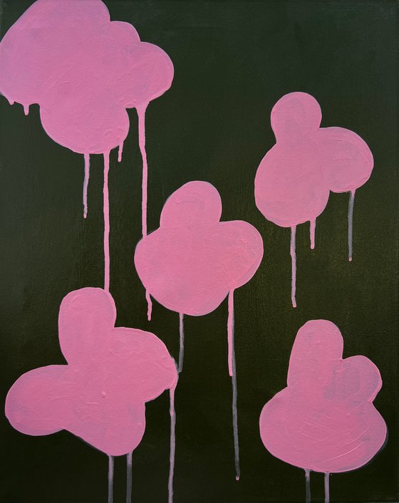 Pink Dripping Clouds on Green