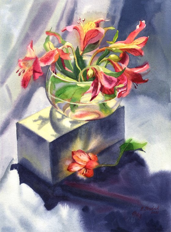 Ukrainian watercolor. Astromeria. Stolen spring