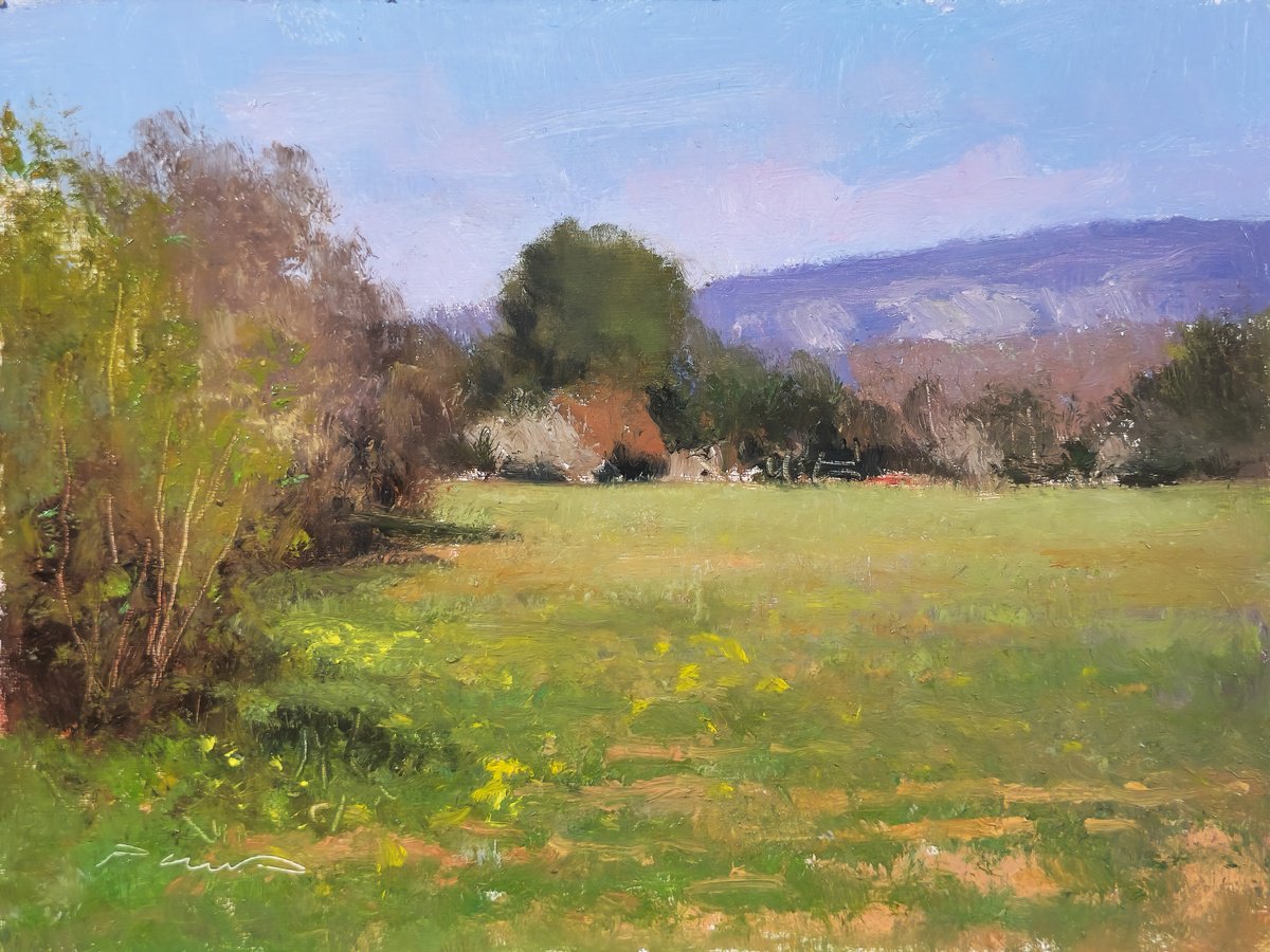 Impressionistic Landscape Oil Painting By Pascal Giroud, 8 X 6", Spring At "Les Ateliers", Original Artwork