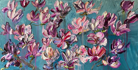 Magnolia Blossoms on Blue