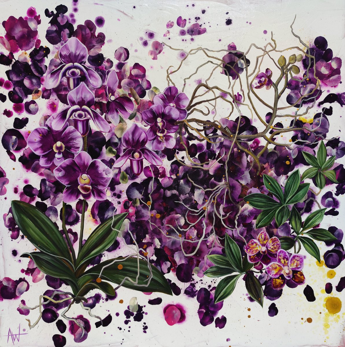 Photorealistic Oil Painting , Mauvine, Purple Orchids By Angie Wright, 47 X 47, Artwork For Sale On Artfinder