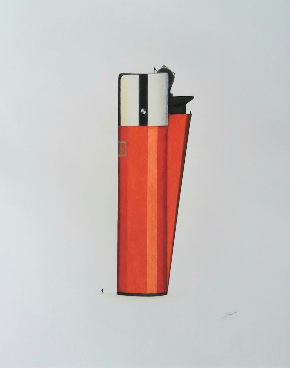 Urban And Pop Still Life Pencil Drawing By Daniel Shipton, 16 X 20, Red Clipper Lighter, Original Artwork