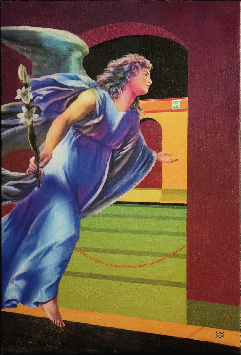 Surrealistic Portrait Acrylic Painting By Lucia Dibi, 20 X 30", Apparizione 7, Original Artwork