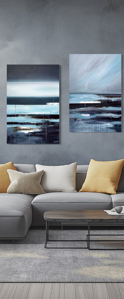 Beyond the Blue Divide diptych by Tatiana Malinovscaia