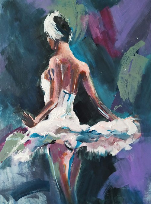 Backstage series  Οn pointe I-Ballerina- woman Painting on MDF by Antigoni Tziora