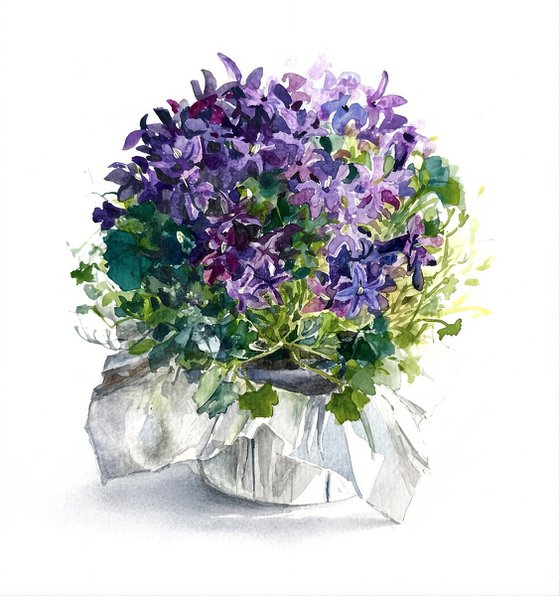 Purple Bellflowers in Silver Foil