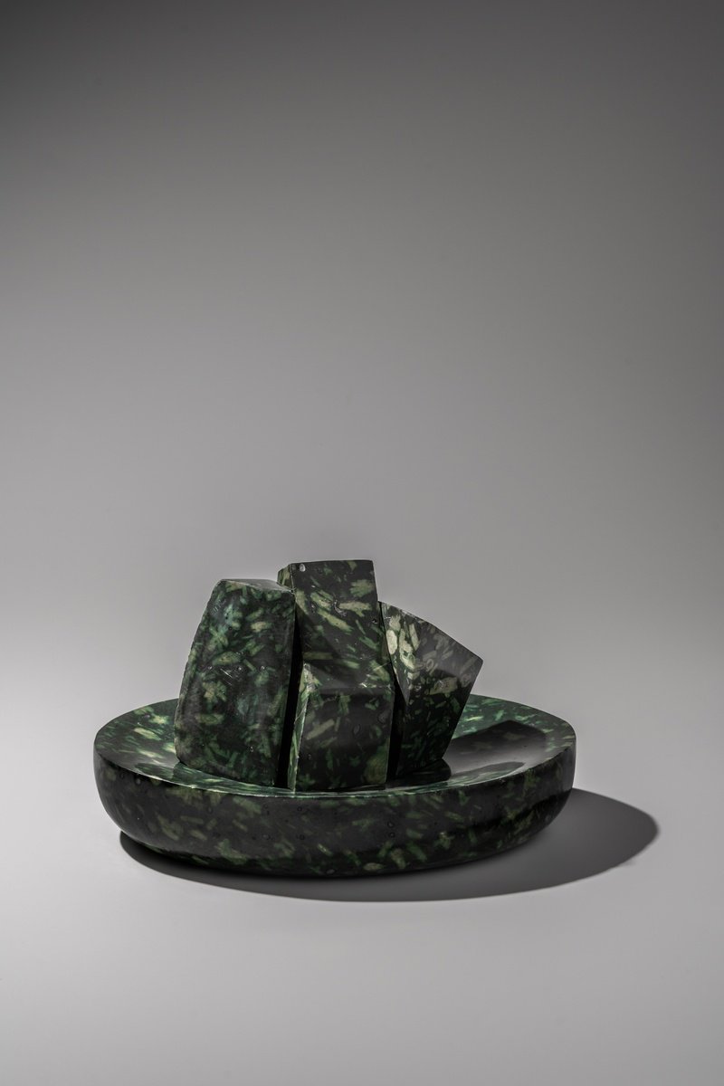 Abstract Stone Sculpture By George Tilelis, 7 X 4, Bawl Green Porphyris, Original Artwork