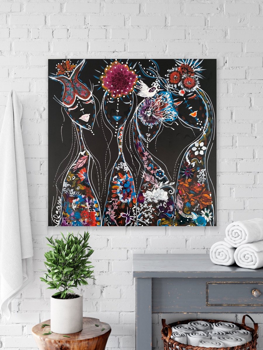 Urban And Pop Abstract Acrylic Painting By Veronica Vilsan, 31 X 31", Friends 100, Original Artwork