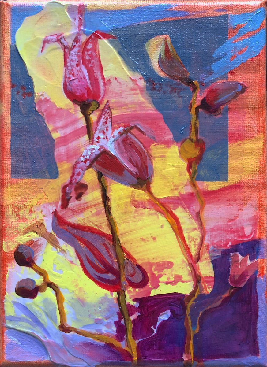 Expressive Botanical Oil Painting By Hilde Hoekstra, 5 X 7, Little Autumn Gift, Original Artwork