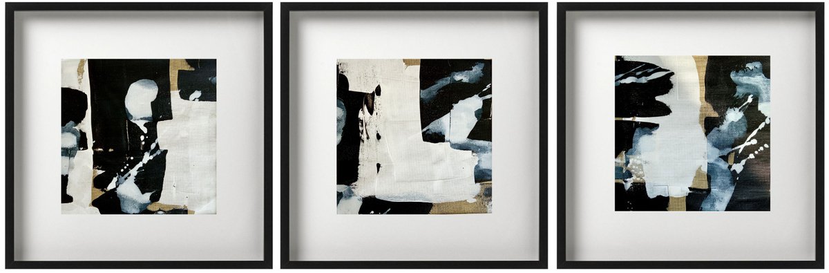 Abstract No. 02121 -1-3 black & white -set of 3 by Anita Kaufmann