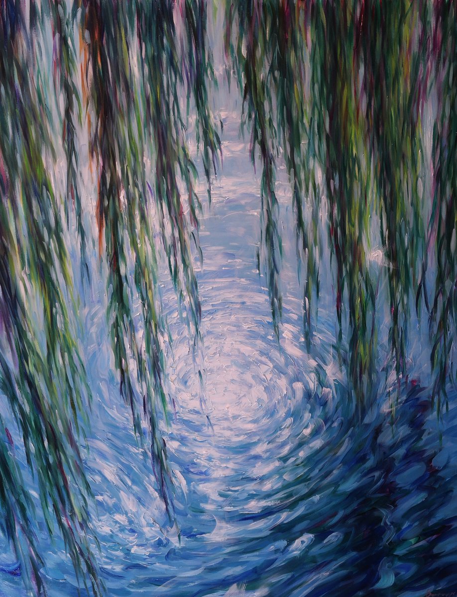 Impressionistic Landscape Oil Painting By Gennady Vylusk, 28 X 39, Sun On The Water, Original Artwork